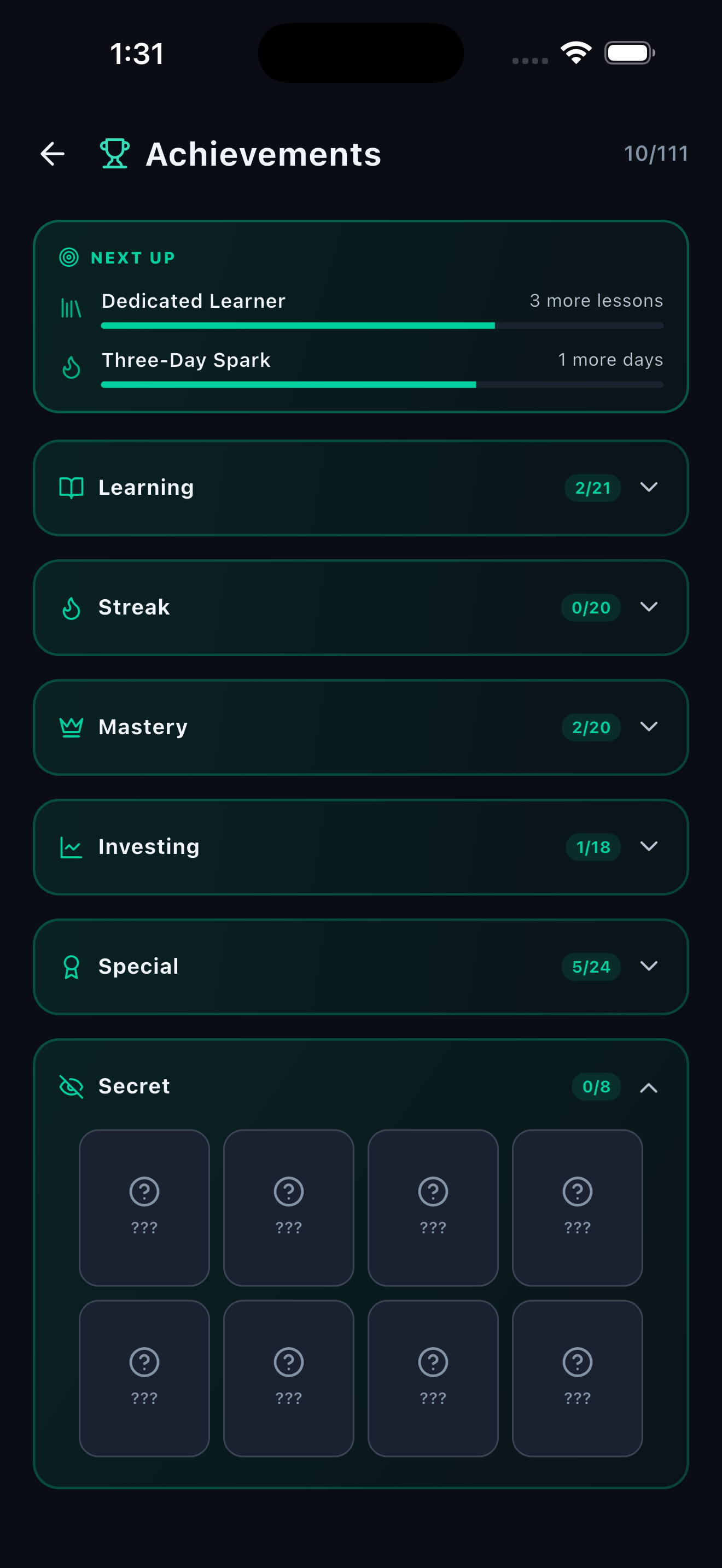 Achievements with secret unlockables