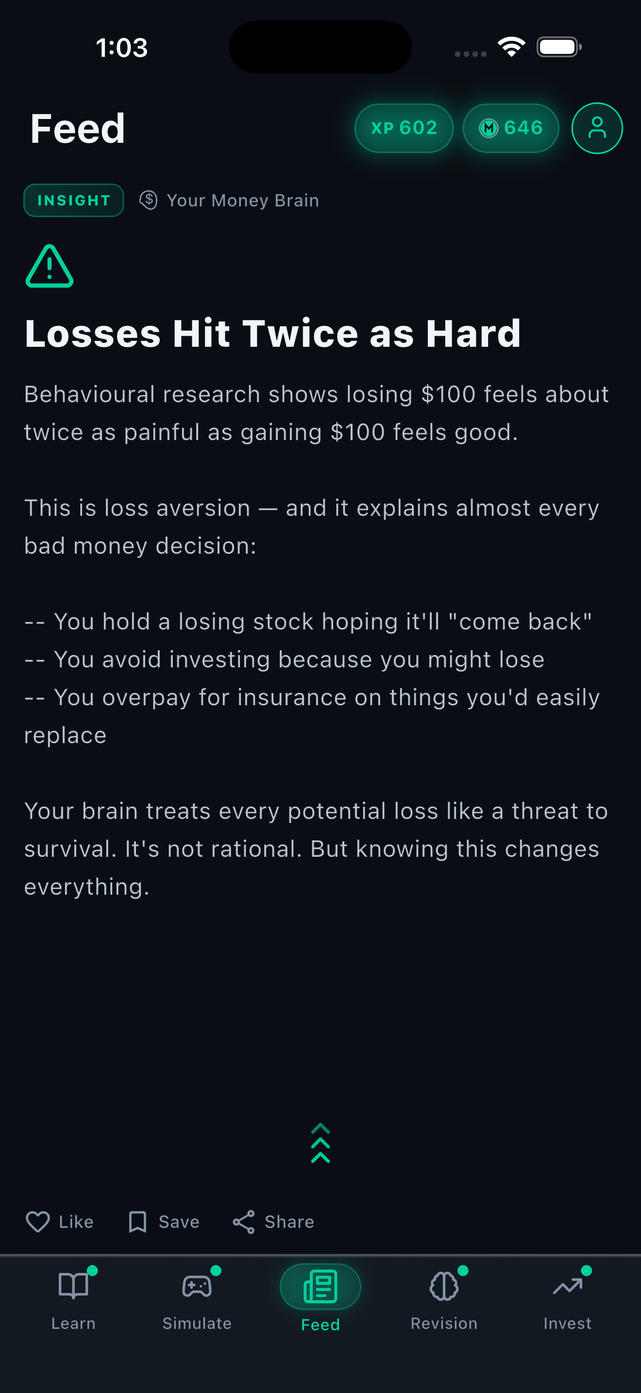 Feed tab with daily money insights